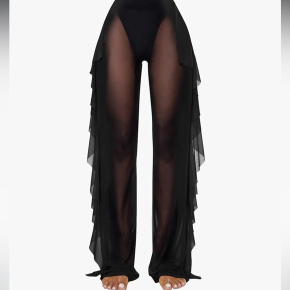 Bell bottom ruffle sheer flared gypsy glam pants - Picture 5 of 5